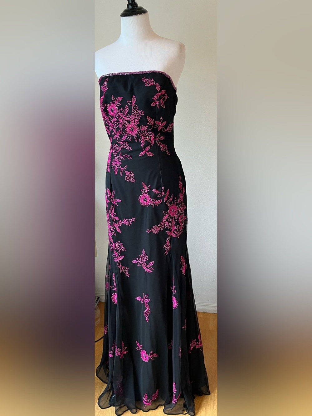 VTg Beaded Floral Mermaid Dress Strapless 90s Y2K Small